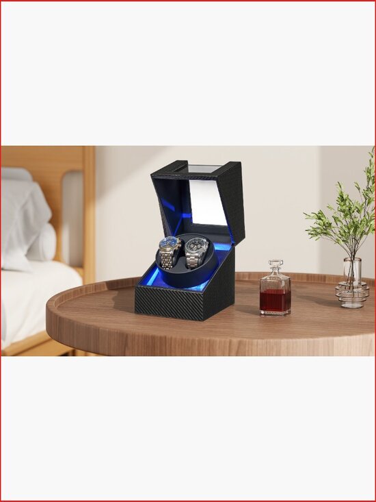 Double Watch Winder with Japanese Quiet Motor, Carbon Fiber Leather, Type-C or main image 4